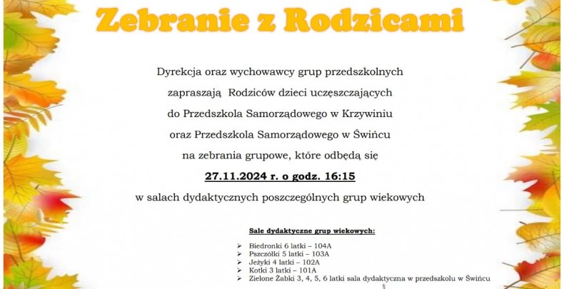 Zebranie z Rodzicami grup przedszkolnych